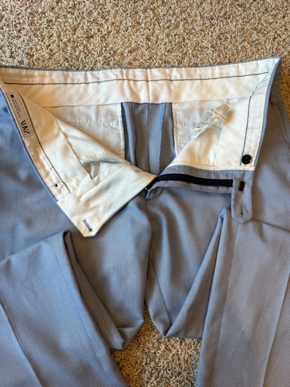 ZARA Mens 36x28 Straight Fit Light Blue Flat Front Trouser Dress Suit Pants